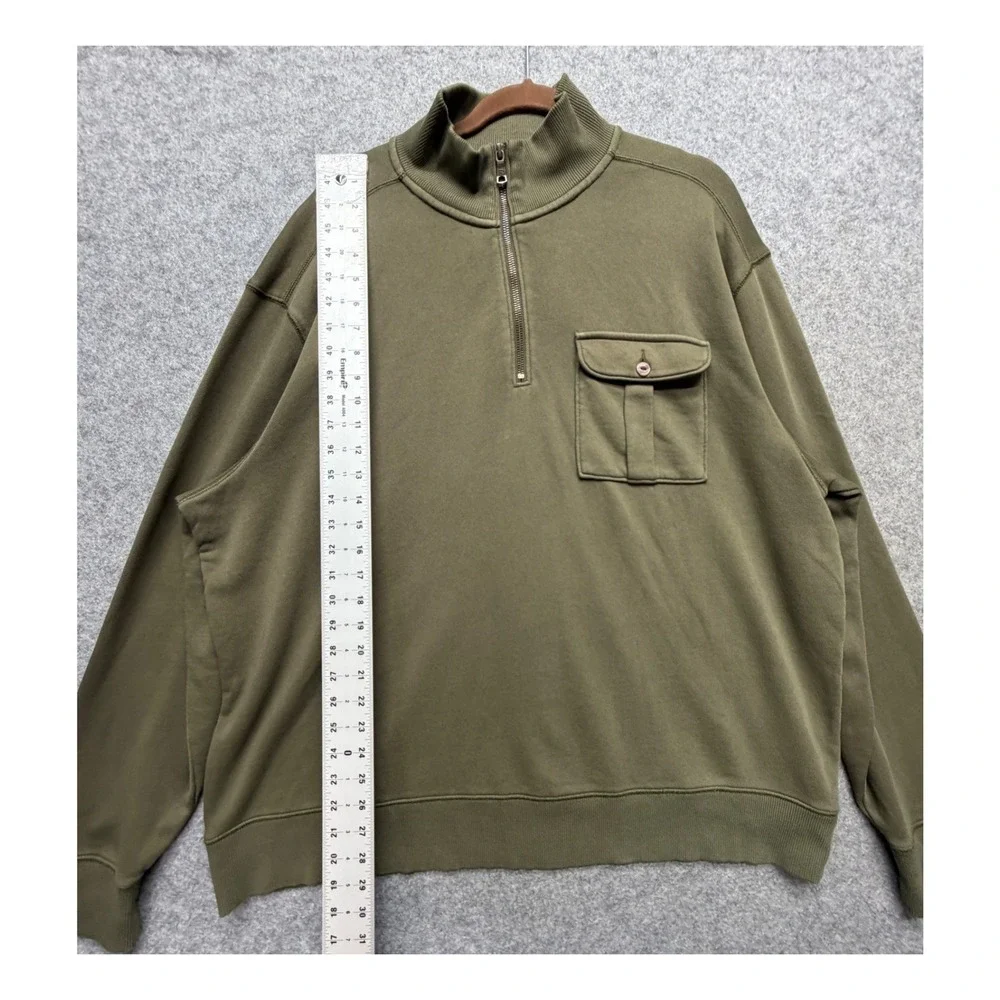 Banana Republic Mens XXL Olive Green Garment Dye Quarter Zip Sweatshirt Pocket